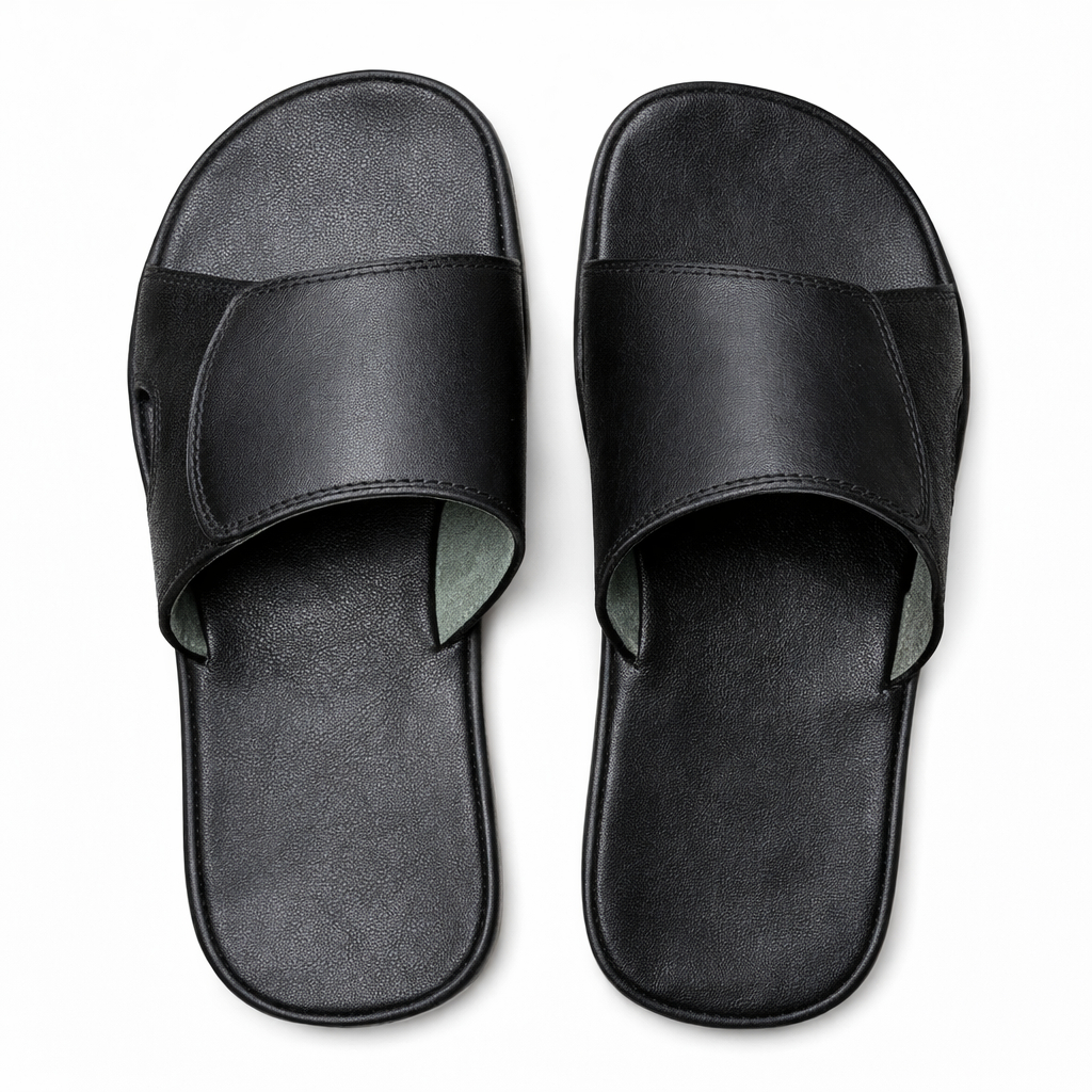 Mens Black Leather Minimalist Slide Sandals